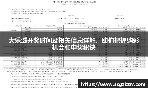 大乐透开奖时间及相关信息详解，助你把握购彩机会和中奖秘诀